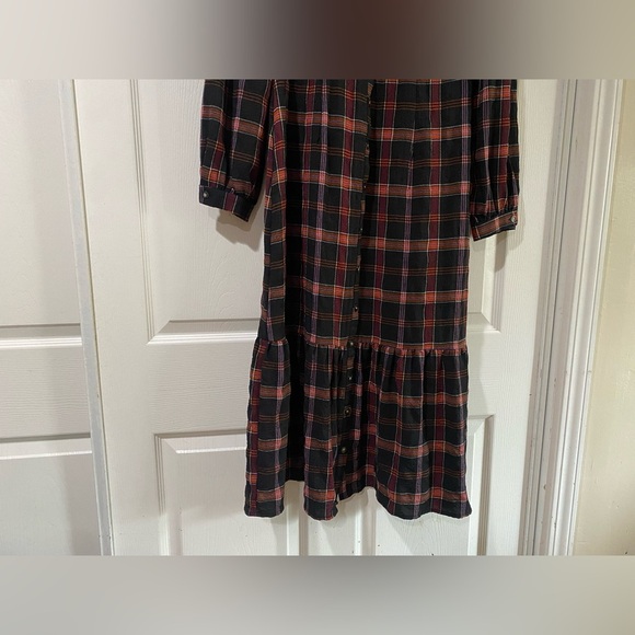 Pamela Love Maroon Plaid Long Sleeve Shirtdress Womens Size Large - Picture 2 of 10
